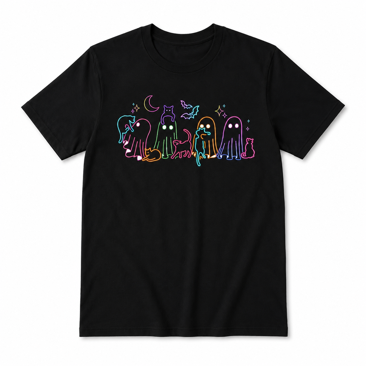 Neon Ghost Cat Halloween Spooky Cute Colorful Gothic Graphic Men's T-Shirt