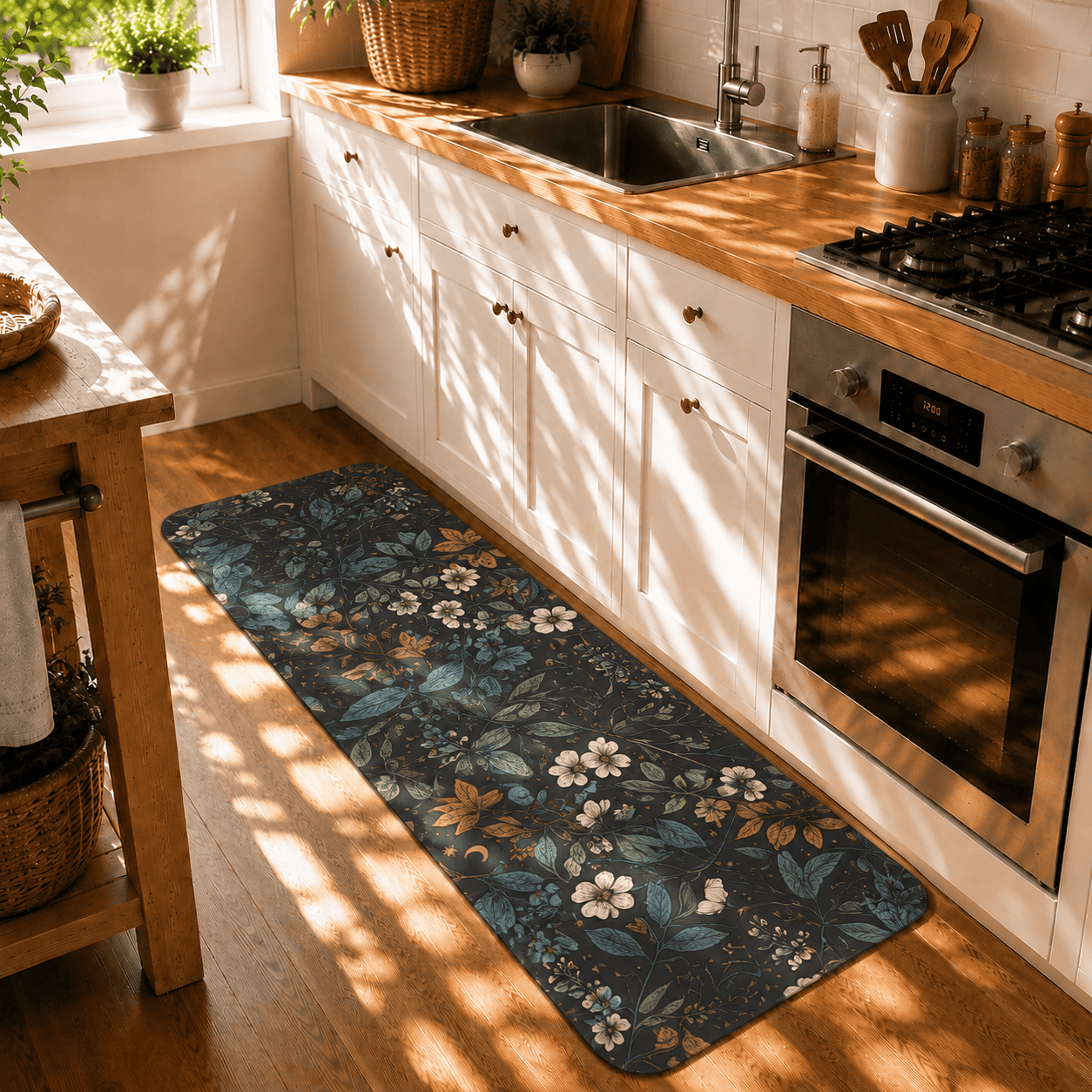 Witchy Botanical Bath Rug Quick Dry Super Absorbent Non Slip Celestial Floral