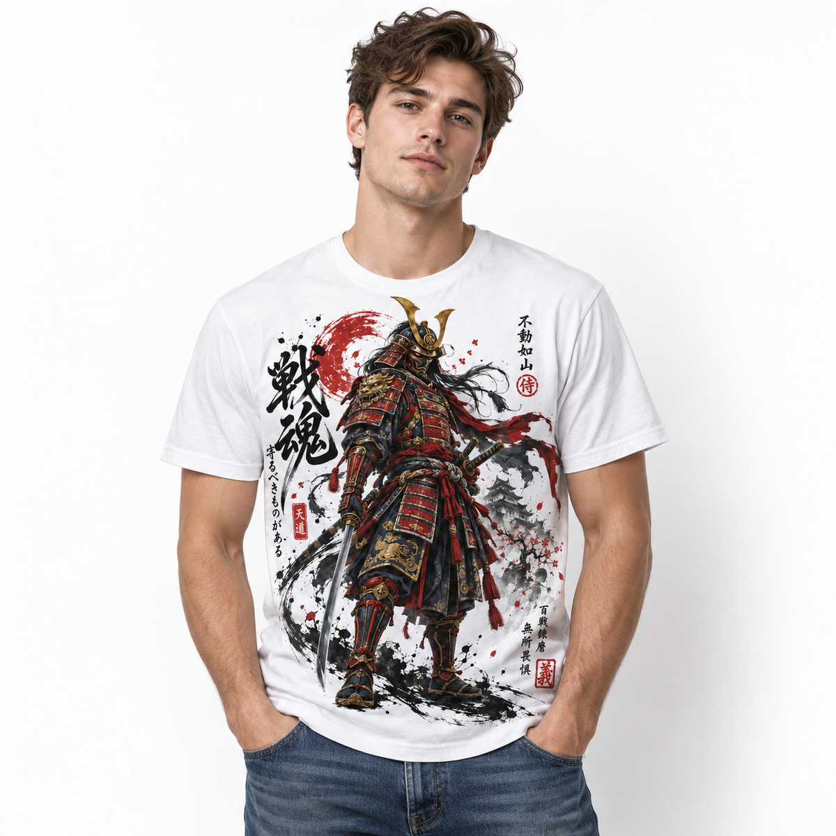 Samurai Warrior Japanese Bushido Katana Ink Art Graphic Men's T-Shirt
