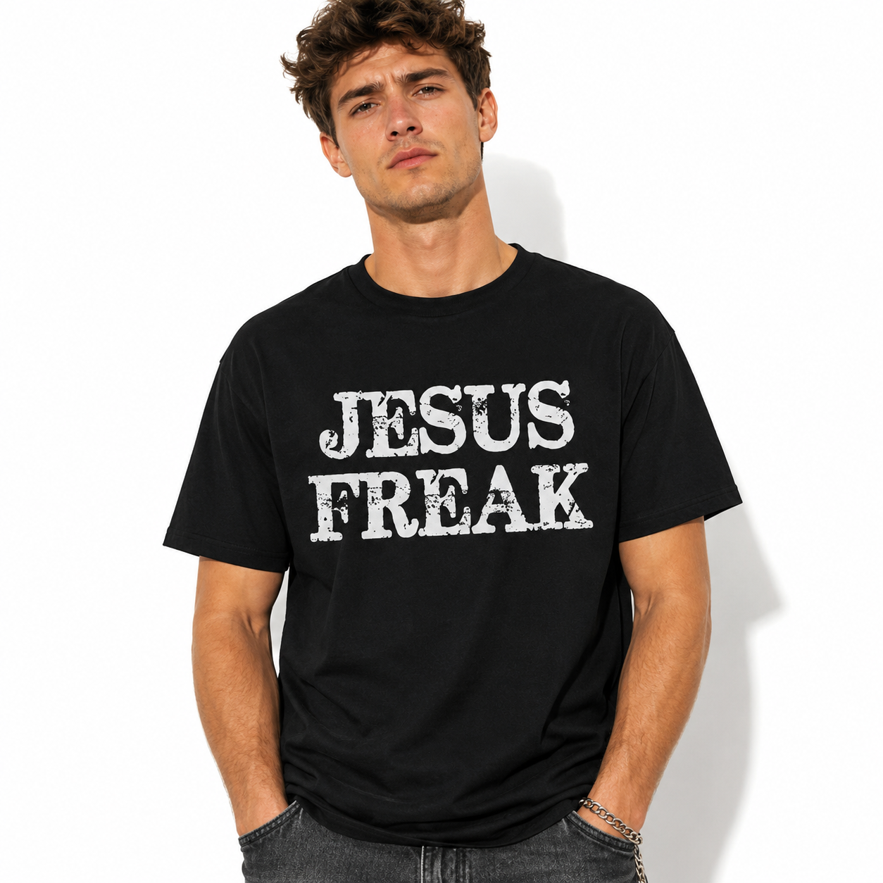 Jesus Freak Christian Faith Graphic T-Shirt Vintage Religious Tee for Men