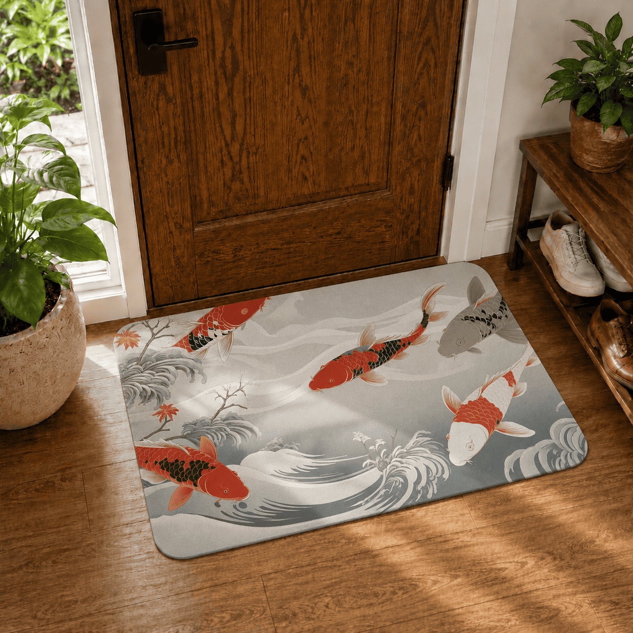 Koi Fish Bath Rug Quick Dry Super Absorbent Non Slip Asian Inspired Decor
