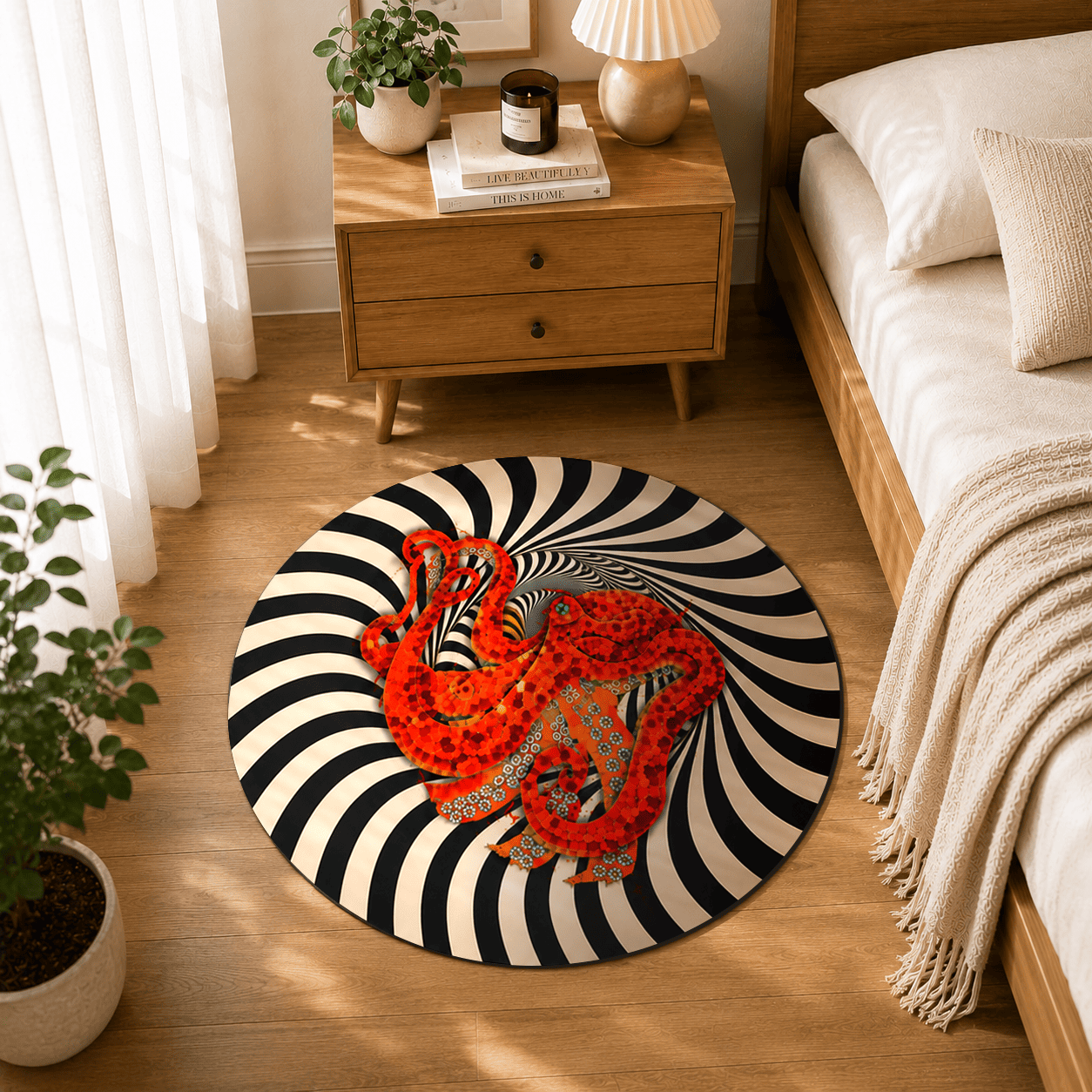 Optical Illusion Octopus Floor Mat Quick Dry Super Absorbent Non Slip Decor