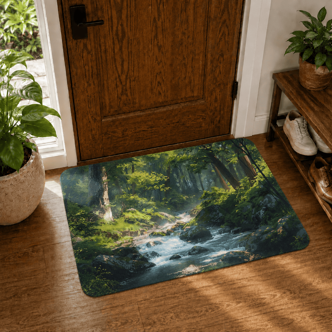 Anime Forest Bath Rug Quick Dry Super Absorbent Non Slip Vibrant Nature Decor