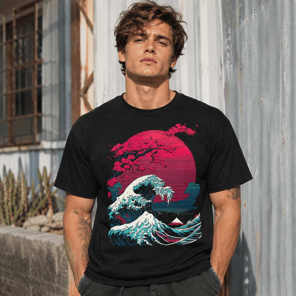 Great Wave Vaporwave Glitch T-Shirt Retro Japanese Hokusai Style Art Tee