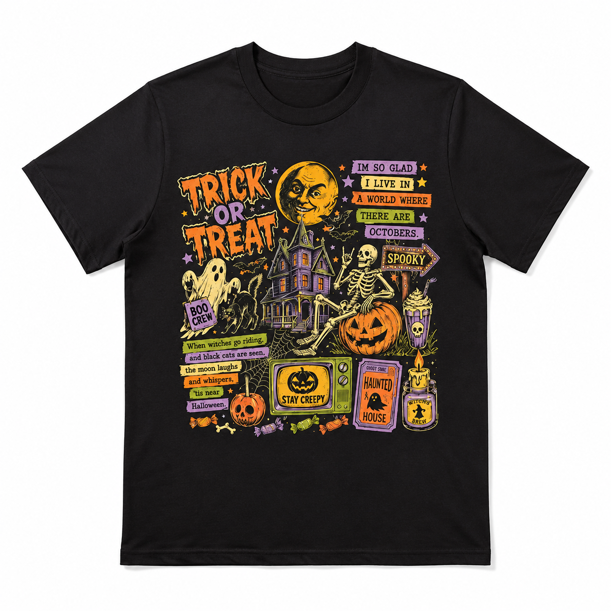 Trick or Treat Vintage Halloween Haunted House Pumpkin Graphic Men's T-Shirt