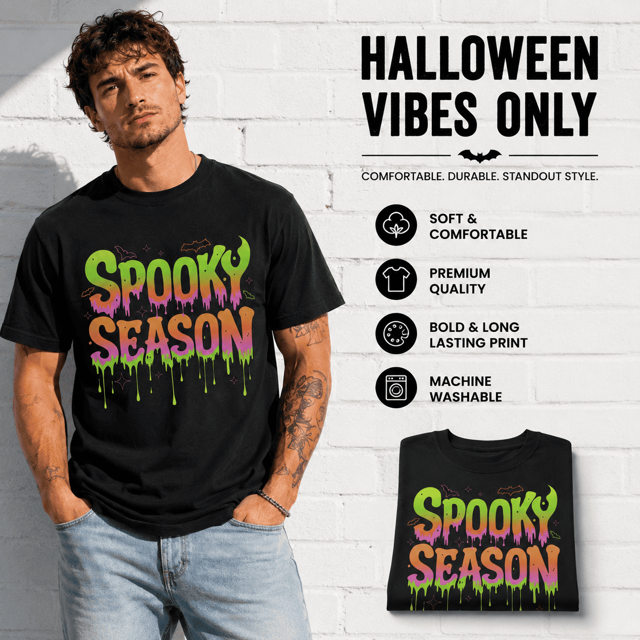 Spooky Season Neon Drip Retro Halloween Bat Graphic Men's T-Shirt