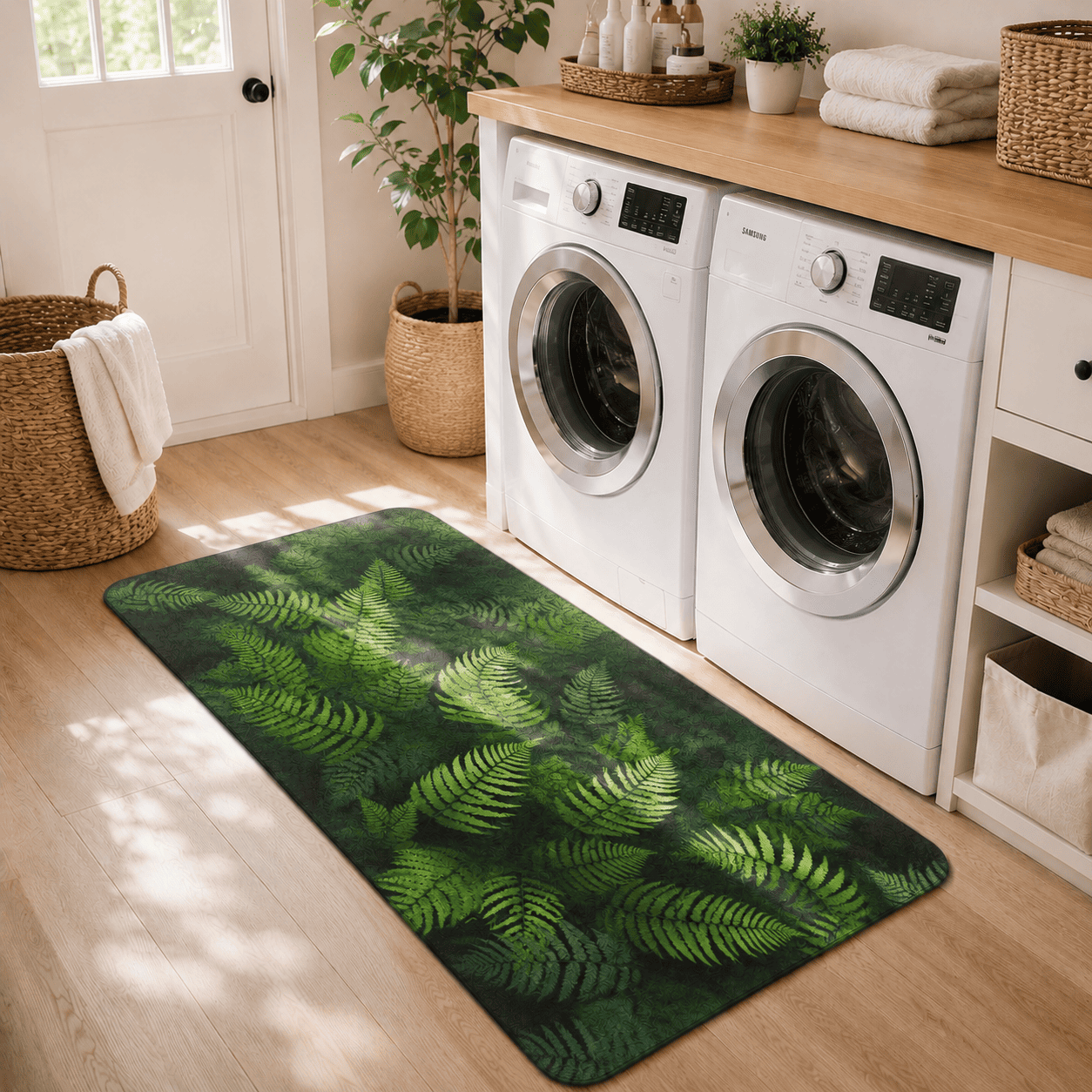 Vibrant Fern Door Mat Quick Dry Super Absorbent Non Slip Botanical Decor