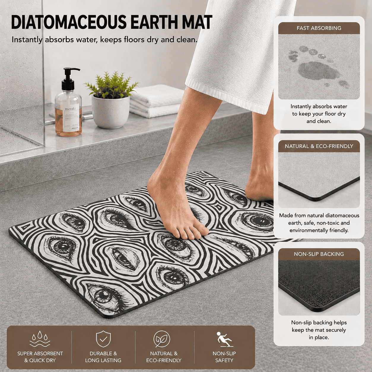 Trippy Eyes Non-Slip Livingroom Carpet, Black and White Psychedelic Bedroom Rug, Fluid Eyes Bathroom Mat, New Home Doormat Idea For Friend