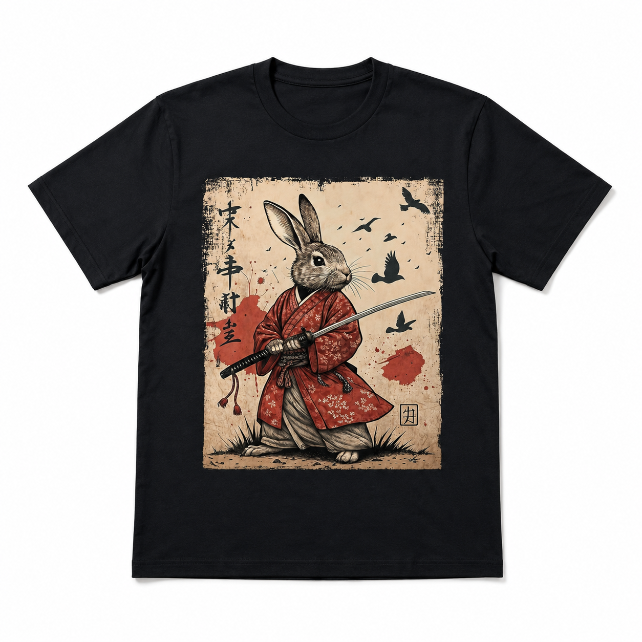 Samurai Rabbit Anime T-Shirt Japanese Retro Manga Graphic Streetwear Tee