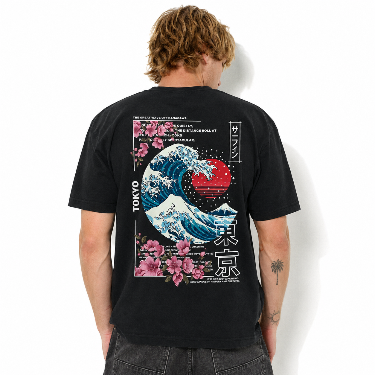Tokyo Great Wave Off Kanagawa T-Shirt Japanese Art Sakura Graphic Tee