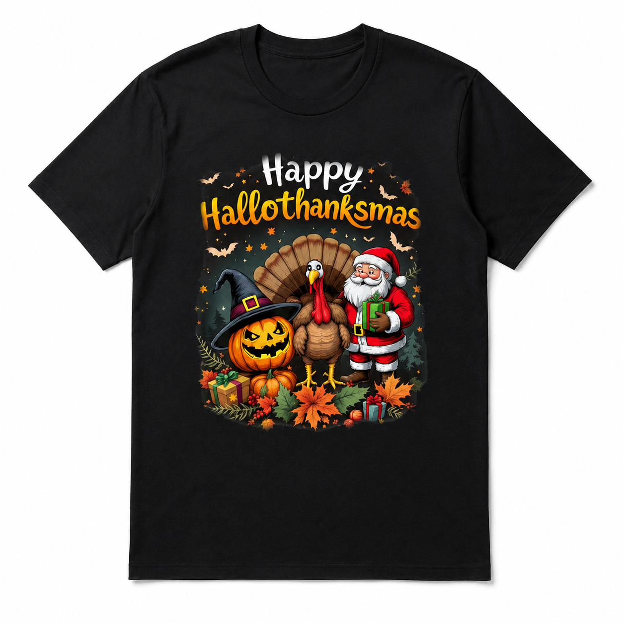 Happy Hallothanksmas Halloween Thanksgiving Christmas Graphic Men's T-Shirt