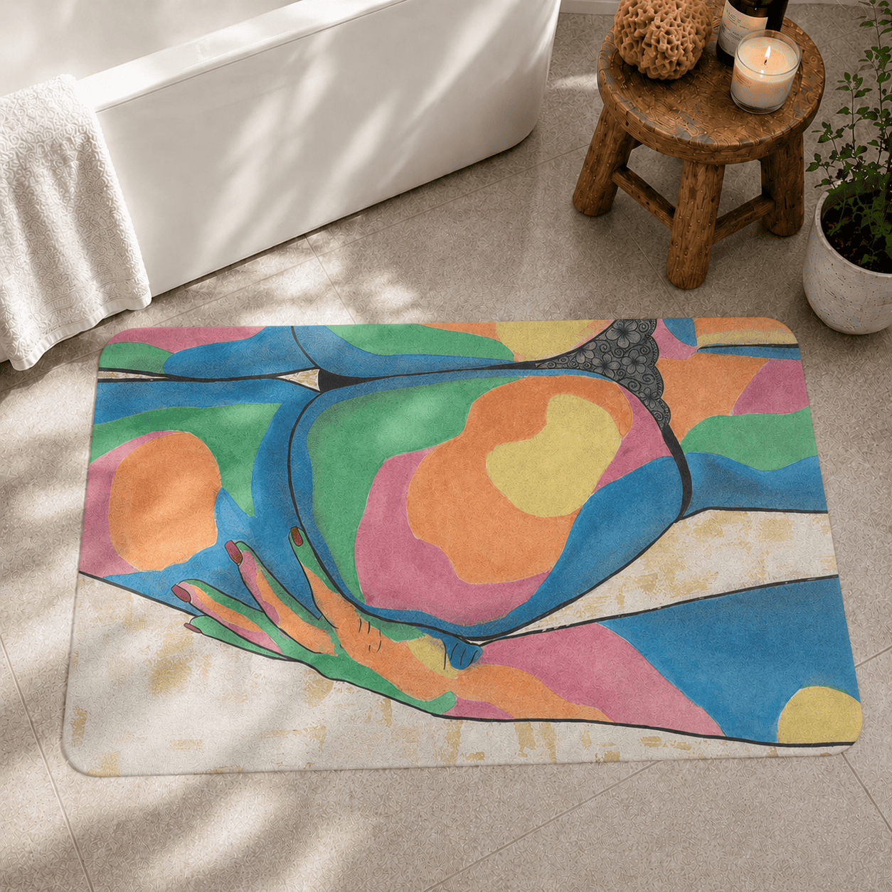 Abstract Women Body Art Rug – Modern Pop Art Floor Carpet – Vibrant and Funky Artistic Rug for Living Room,  Bathroom Mat Colorful Area Rug