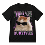 Funny Tummy Ache Survivor Cat Graphic T-Shirt Meme Tee for Men