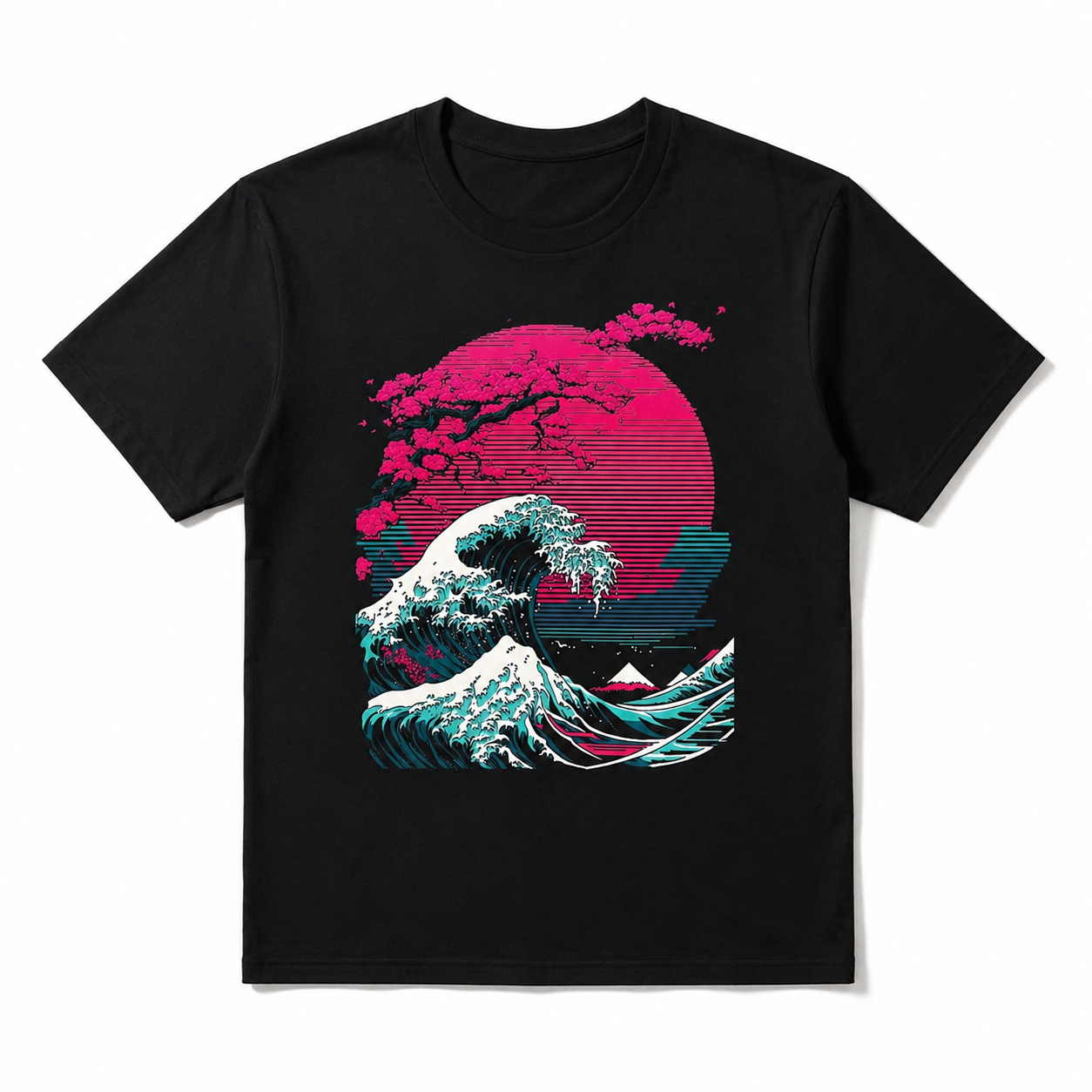 Great Wave Vaporwave Glitch T-Shirt Retro Japanese Hokusai Style Art Tee