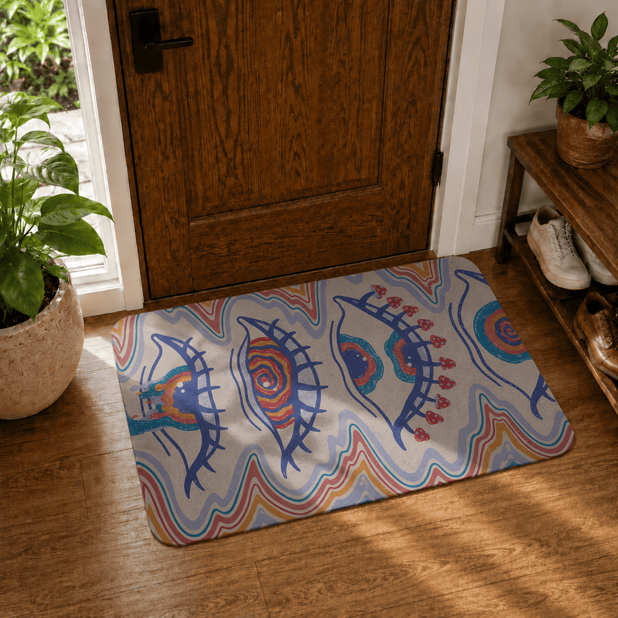 Trippy Eyes Bath Rug Quick Dry Super Absorbent Non Slip Psychedelic Decor