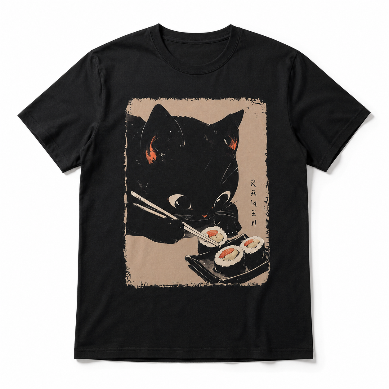 Kawaii Cat Sushi Anime T-Shirt Japanese Cute Kitten Food Graphic Tee