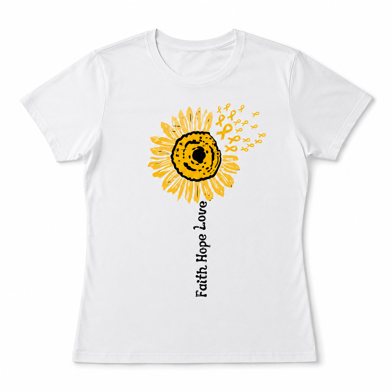 Women's Faith Hope Love Sunflower Heart Graphic T-Shirt Christian Casual Tee