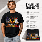 Happy Hallothanksmas Funny Cats Halloween Thanksgiving Christmas Men's T-Shirt