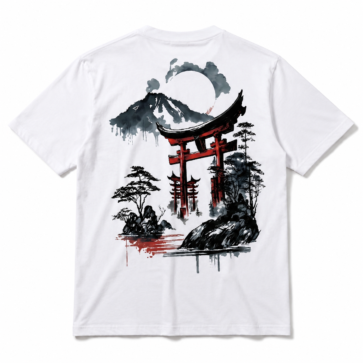 Japanese Torii Gate T-Shirt - Zen Mountain Ink Wash Art Asian Streetwear Tee