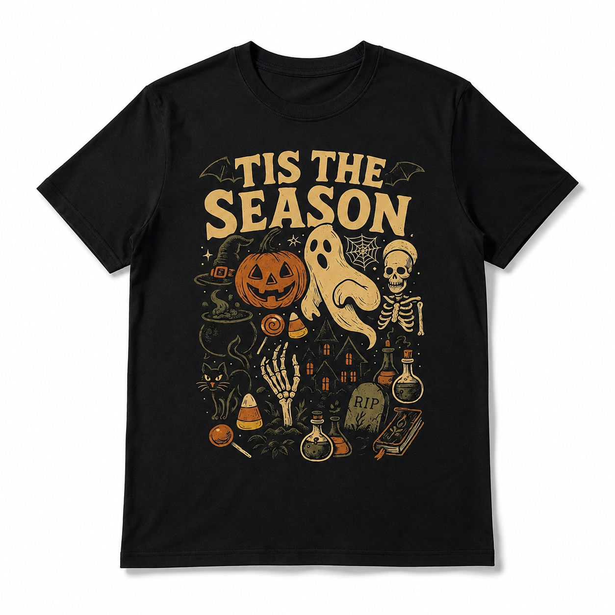 Tis The Season Halloween Ghost Pumpkin Skeleton Spooky Graphic Men's T-Shirt