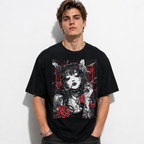 Anime Cyberpunk City T Shirt Gothic Roses Japanese Vintage Graphic Tee