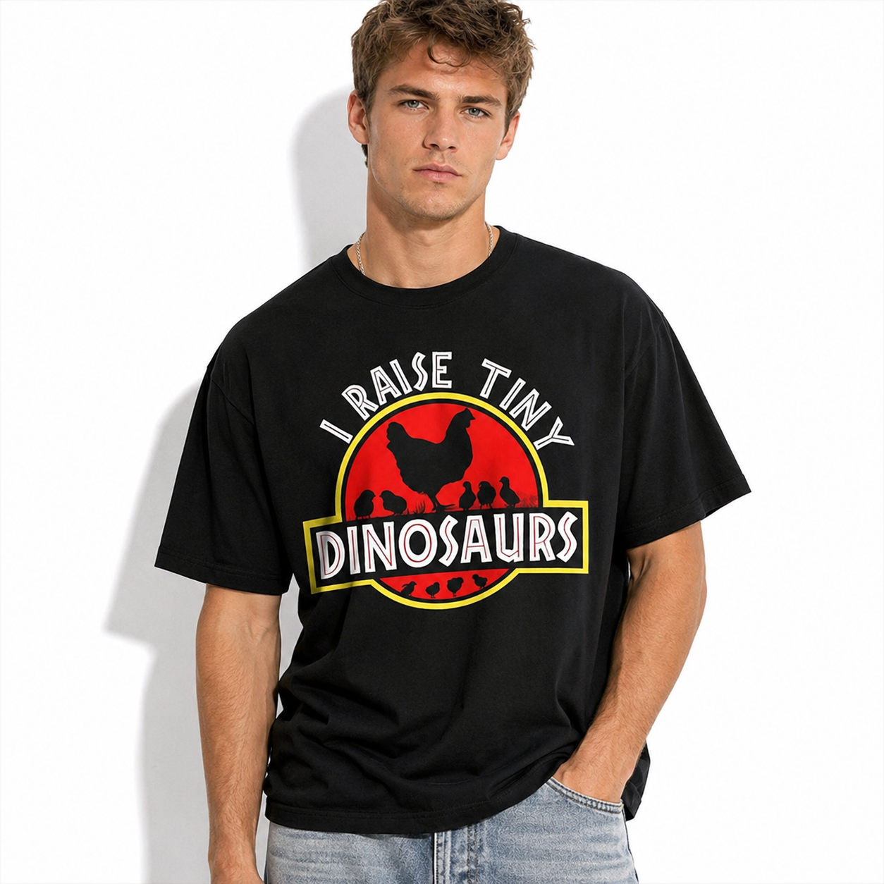 I Raise Tiny Dinosaurs Funny Chicken Mom Farm Men's T-Shirt