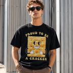 Proud To Be A Cracker Funny Graphic T-Shirt Food Pun Humor Black Tee