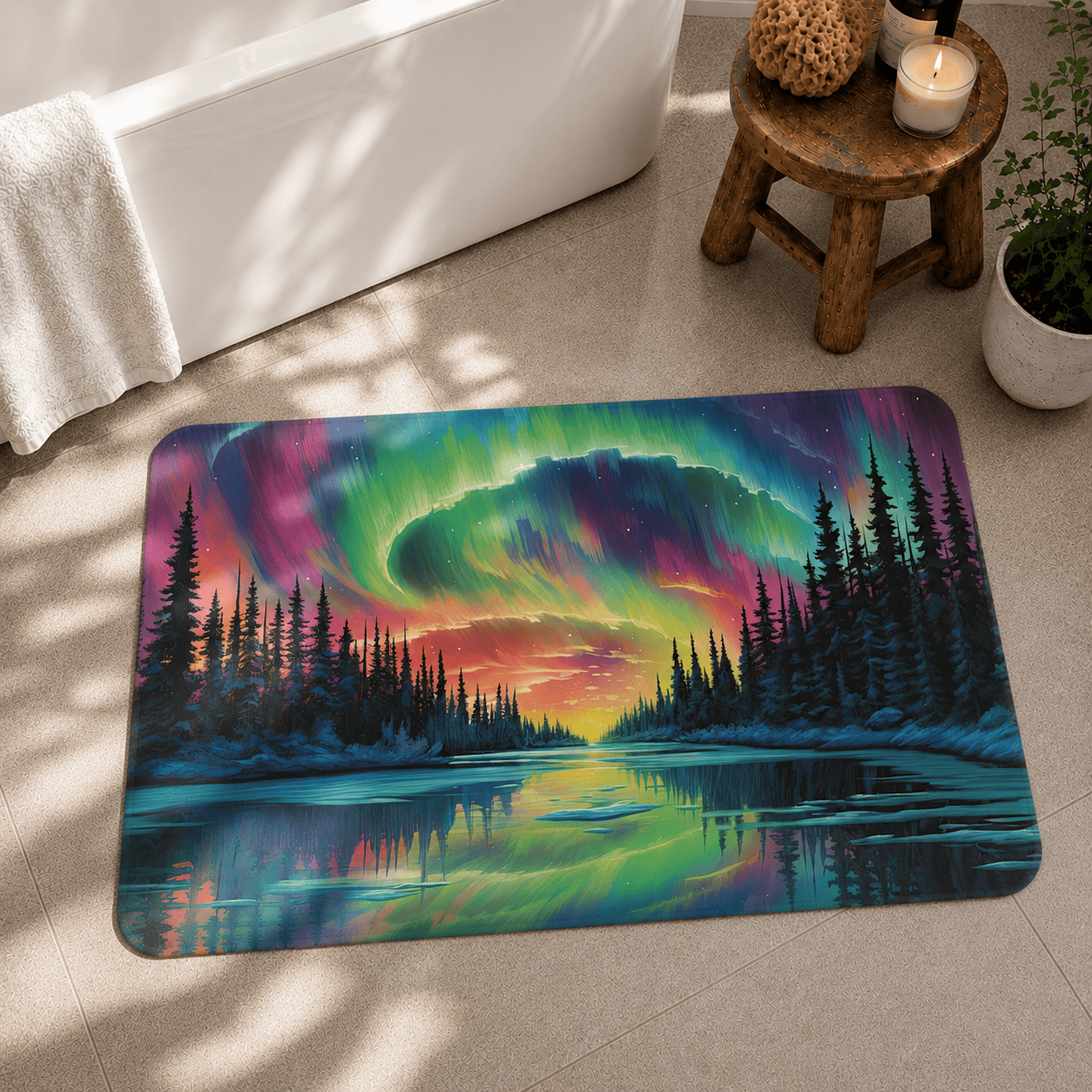 Aurora Borealis Floor Mat Quick Dry Super Absorbent Non Slip Northern Lights