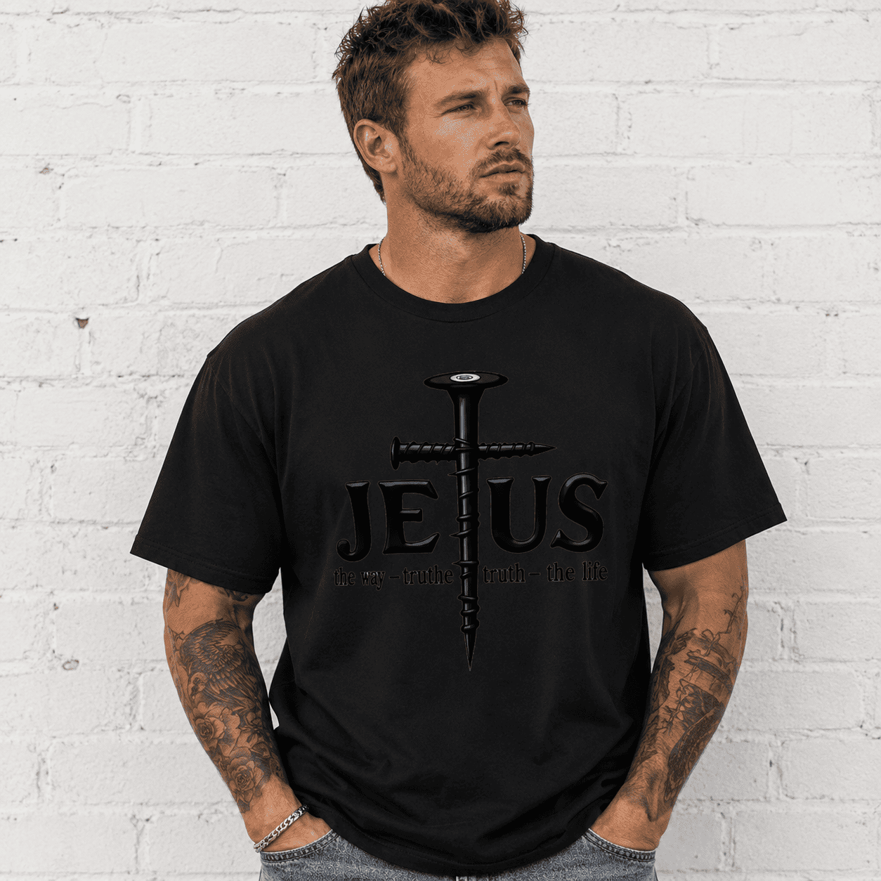 Jesus The Way The Truth The Life Cross Graphic Men's Christian T-Shirt