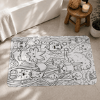 Black and White Doodle Psychedelic Carpet, Magic Mushroom and Weed Rug Design, Bedroom Rug, Friend's Home Gift Idea, Cool Bathmat Doormat
