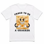 Proud To Be A Cracker Funny Graphic T-Shirt Food Pun Humor Black Tee