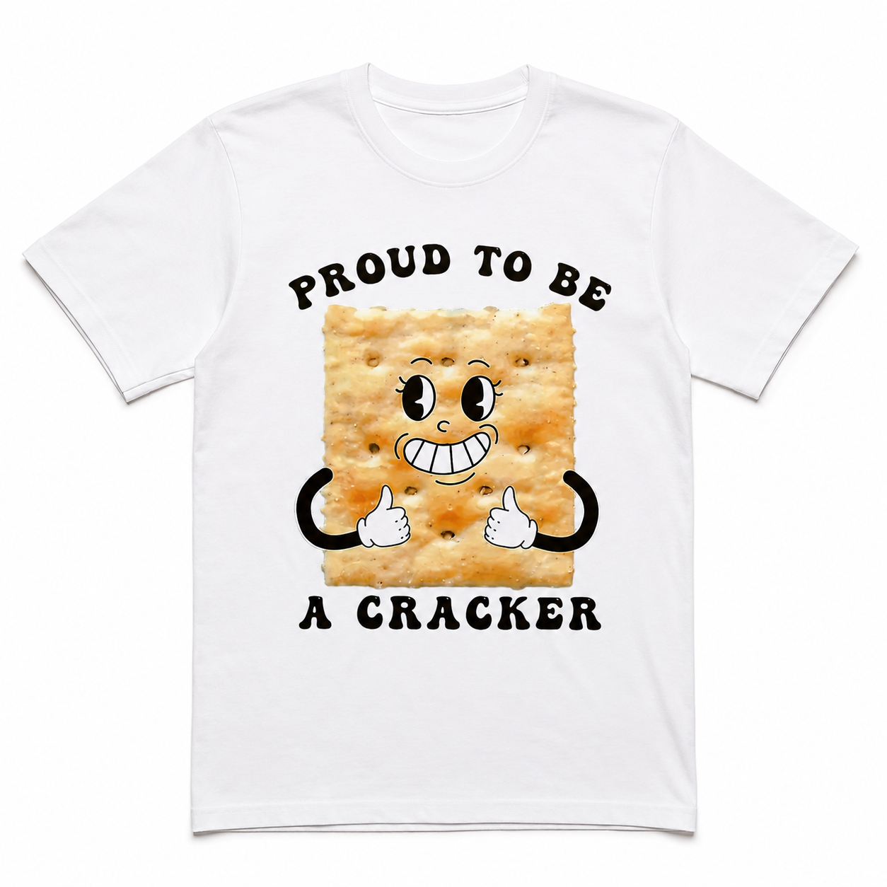Proud To Be A Cracker Funny Graphic T-Shirt Food Pun Humor Black Tee