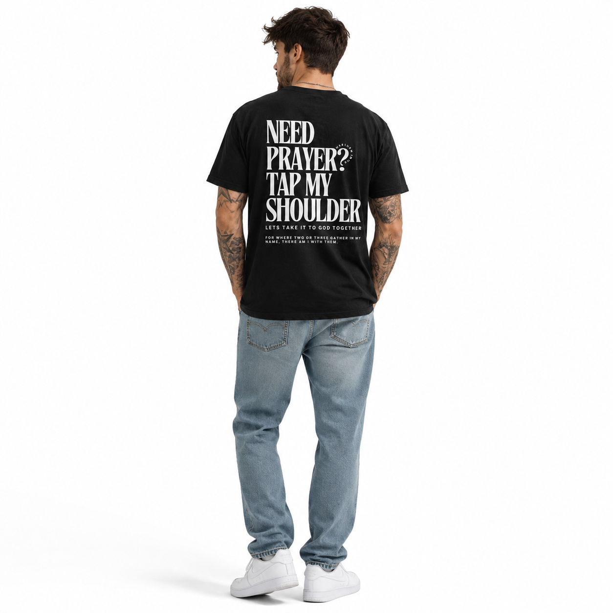 Need Prayer Tap My Shoulder Christian Faith Graphic T-Shirt for Men