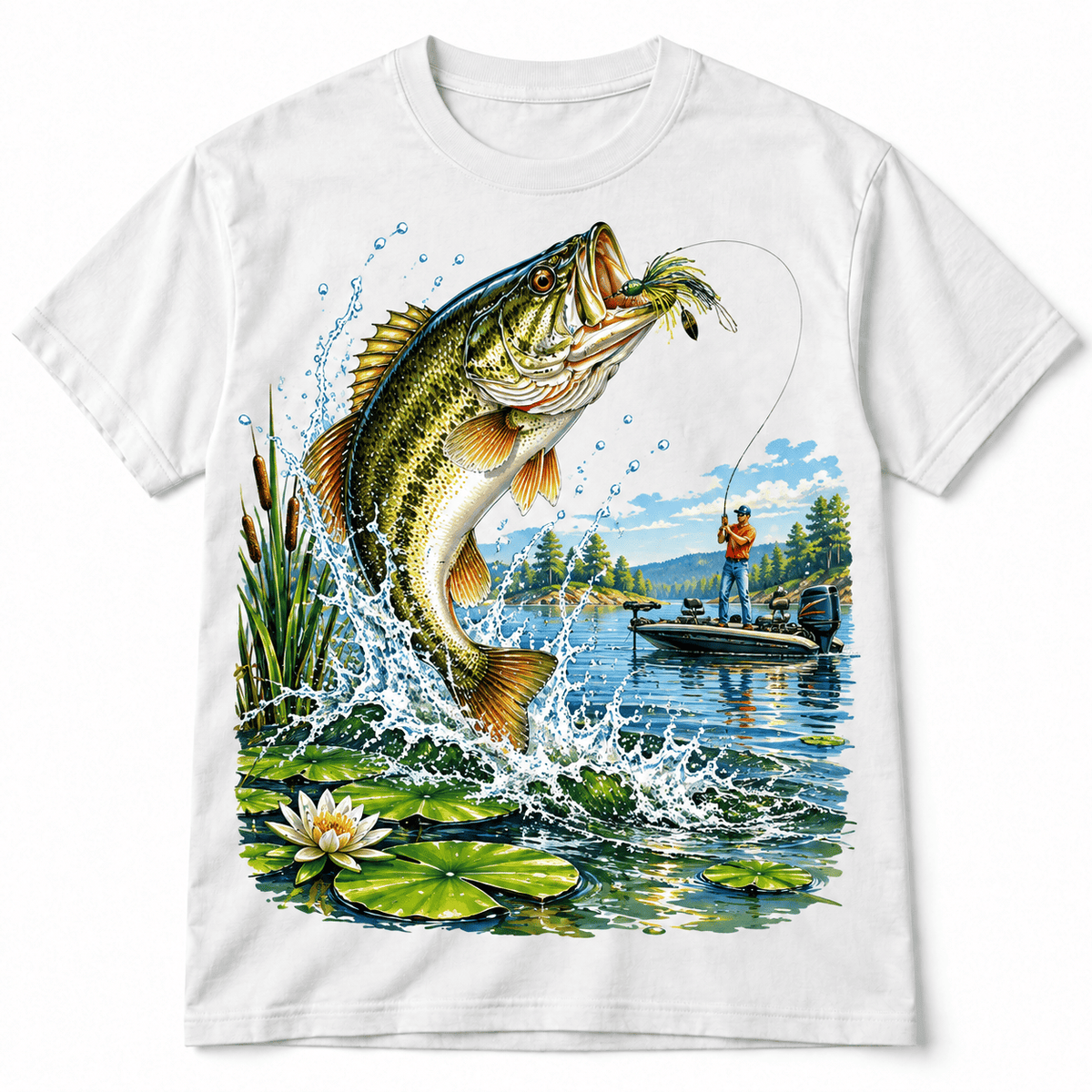 Bass Fishing Jumping Fish Lake Angler Outdoor Graphic Men's T-Shirt