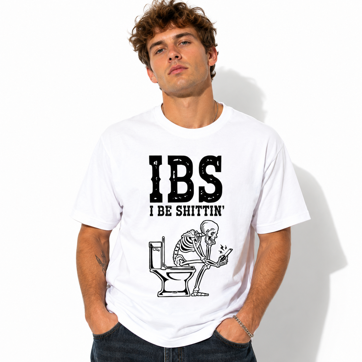 Funny IBS I Be Shittin Skeleton Toilet Meme Graphic T-Shirt for Men