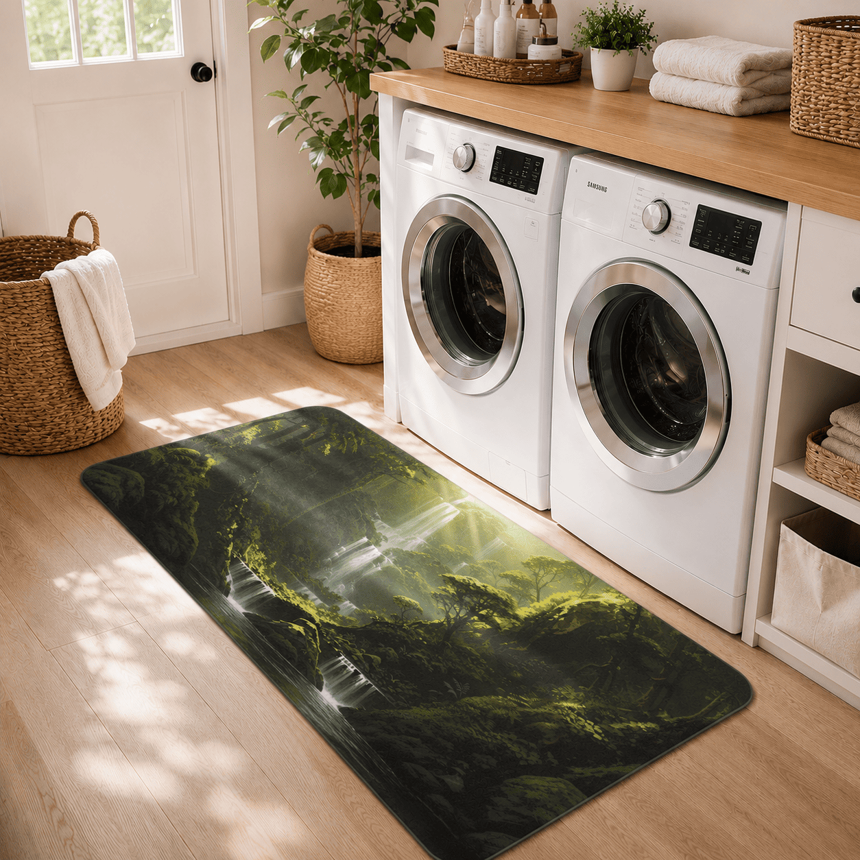 Jungle Waterfall Kitchen Mat Quick Dry Super Absorbent Non Slip Nature Decor