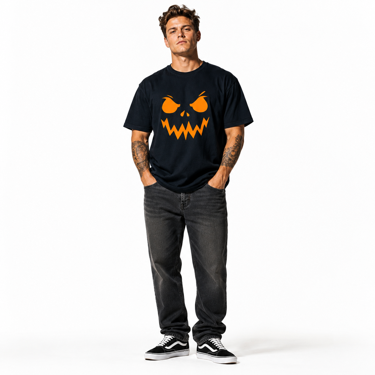 Scary Pumpkin Face Jack O Lantern Halloween Spooky Graphic Men's T-Shirt