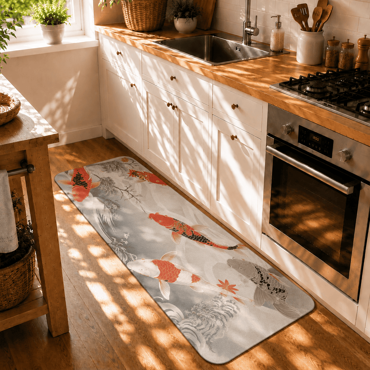 Koi Fish Bath Rug Quick Dry Super Absorbent Non Slip Asian Inspired Decor