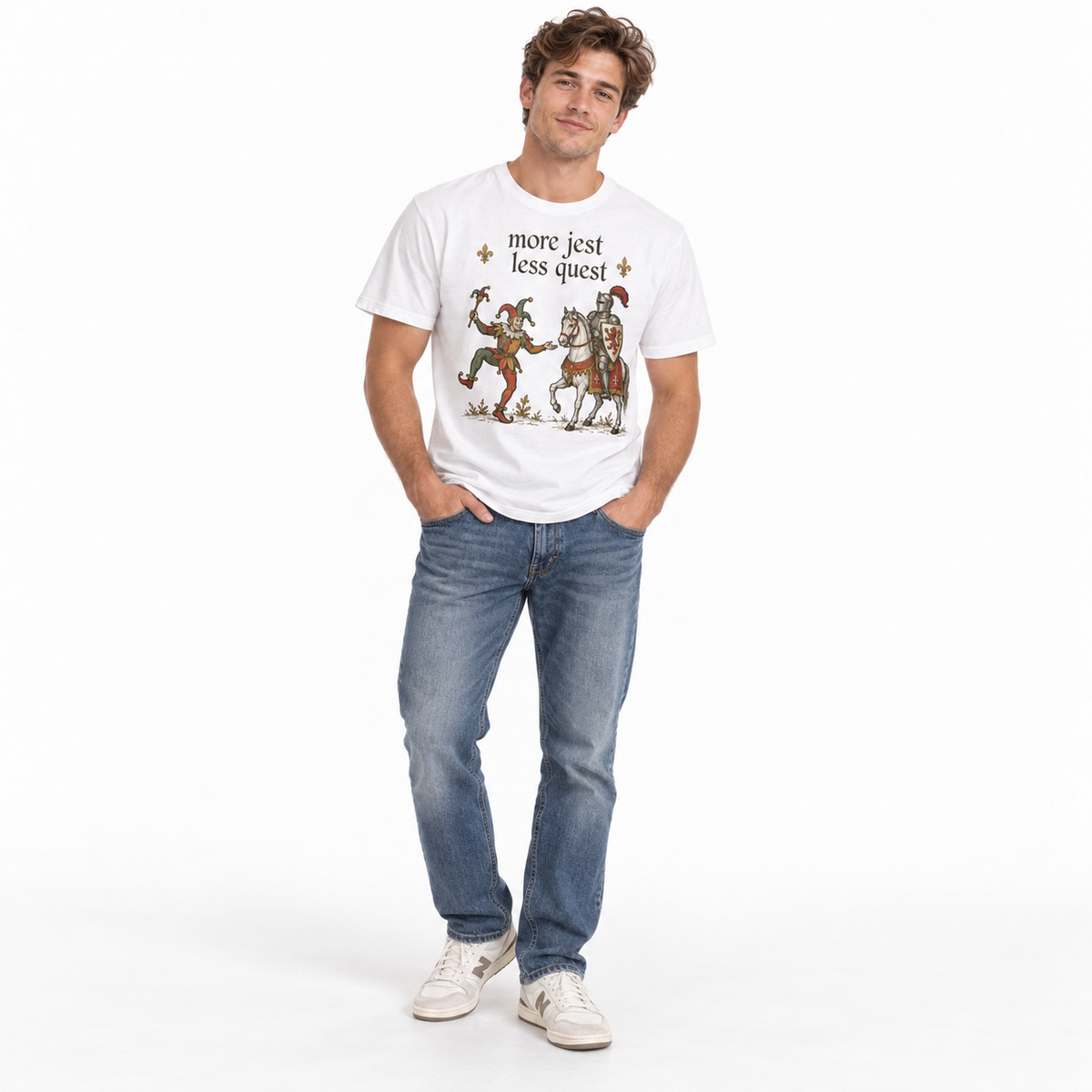 More Jest Less Quest Medieval Jester Knight Funny Fantasy Men's T-Shirt