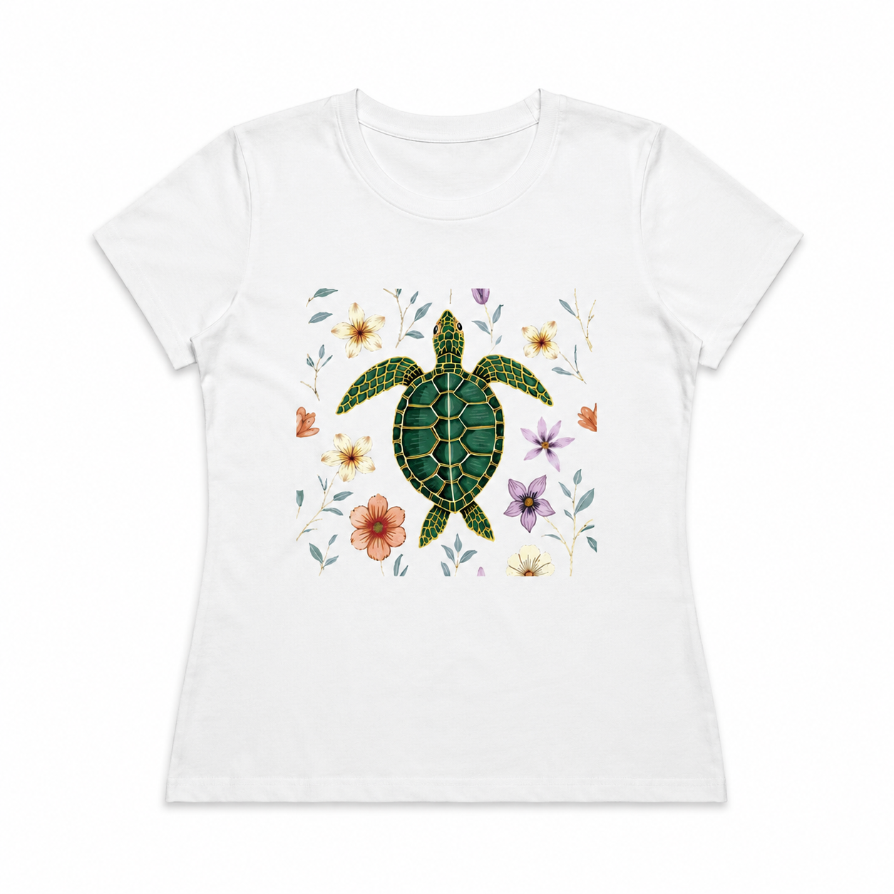 Women‘s Sea Turtle Floral Graphic T-Shirt Beach Summer Casual Tee