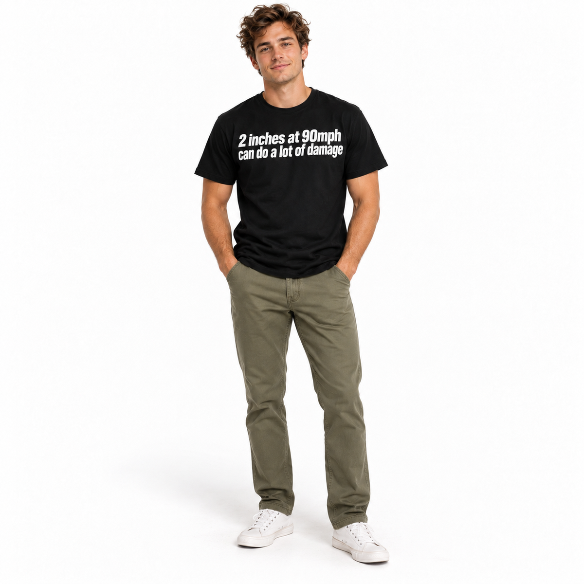 2 Inches at 90 MPH Can Do a Lot of Damage Funny Quote Men's T-Shirt