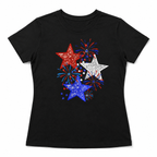 Patriotic Red White & Blue Stars T-Shirt Bling Firework Celebration Graphic Tee