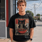 Kawaii Cat Ramen Graphic T-Shirt Funny Japanese Anime Style Tee