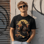 Black Cat Samurai Graphic T-Shirt Japanese Anime Style Streetwear Tee