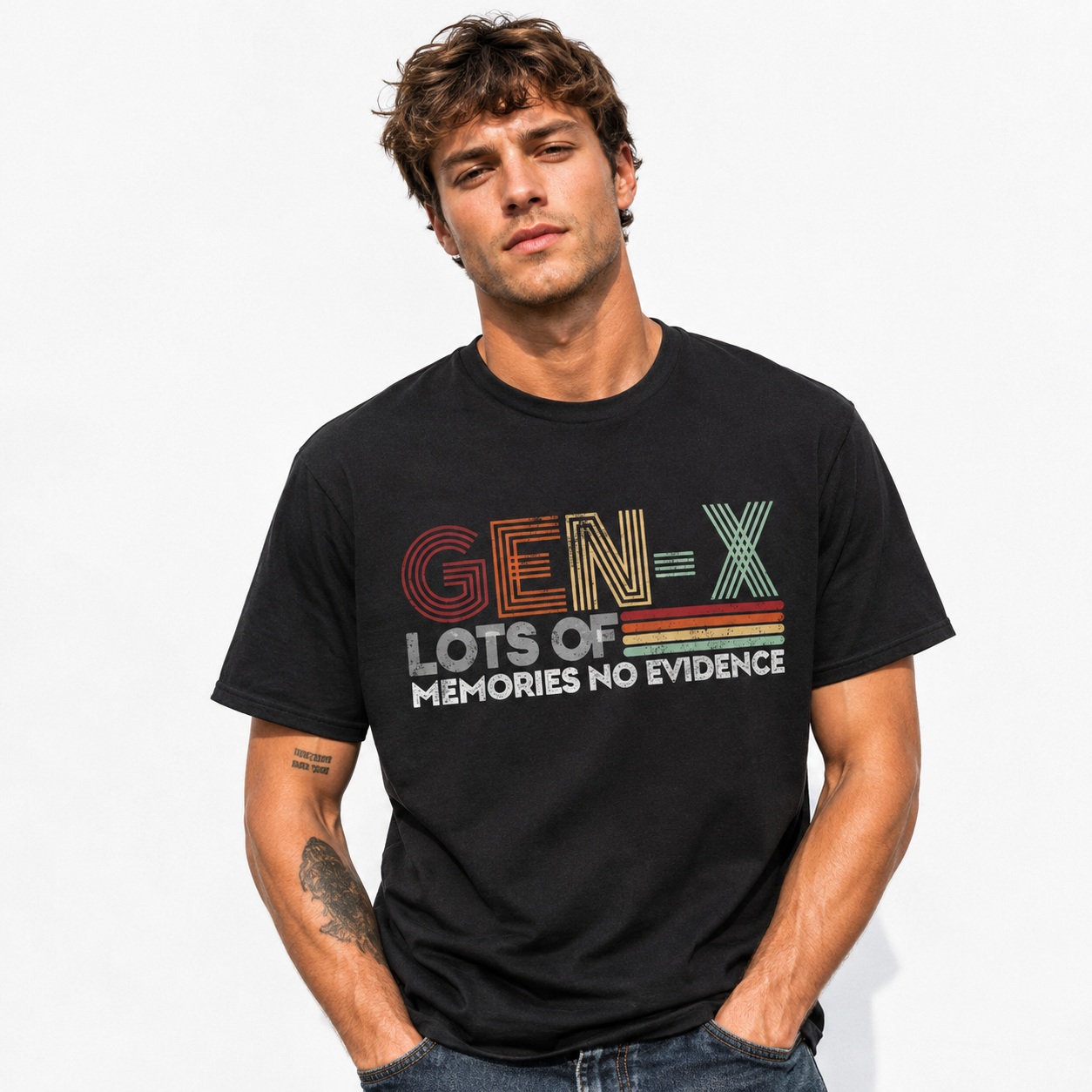 Gen X Lots of Memories No Evidence Funny Retro Graphic T-Shirt for Men