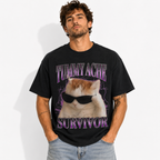 Funny Tummy Ache Survivor Cat Graphic T-Shirt Meme Tee for Men