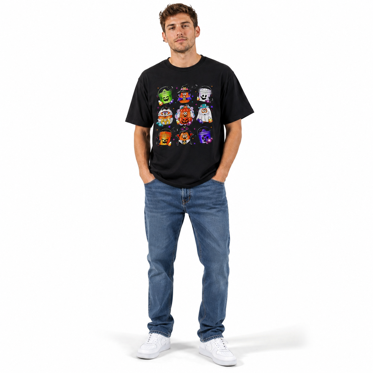 Cute Halloween Candy Characters Pumpkin Ghost Spooky Graphic Men's T-Shirt