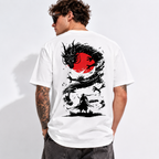 Japanese Dragon Samurai Graphic T-Shirt Red Sun Warrior Streetwear Tee