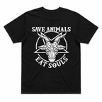 Save Animals Eat Souls Funny Goat Occult Dark Humor Gothic Men's T-Shirt