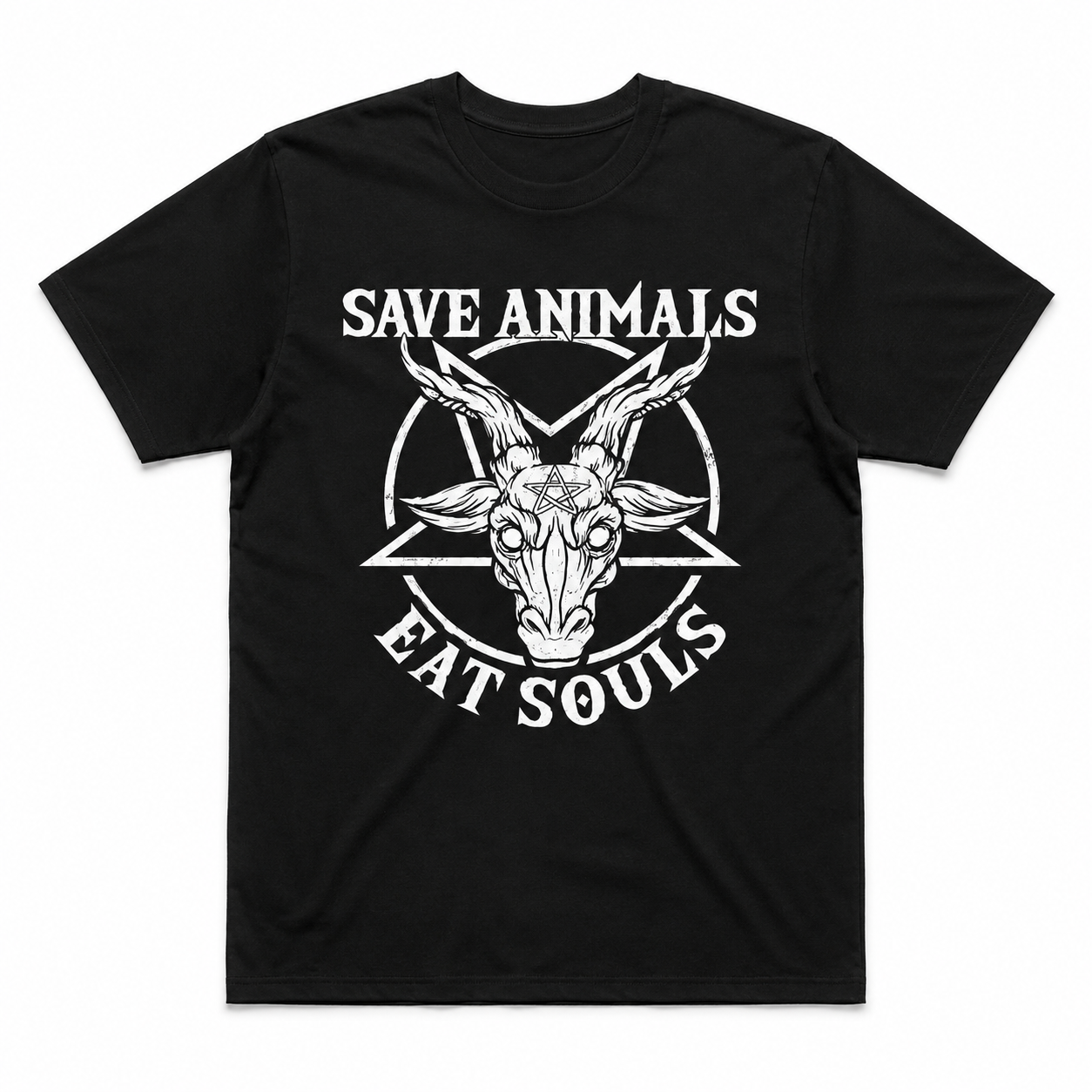 Save Animals Eat Souls Funny Goat Occult Dark Humor Gothic Men's T-Shirt